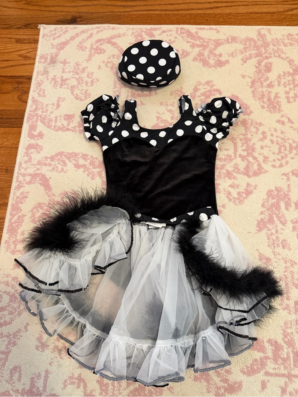 Glamour Black and White Polka Dot Dance Costume with Beret